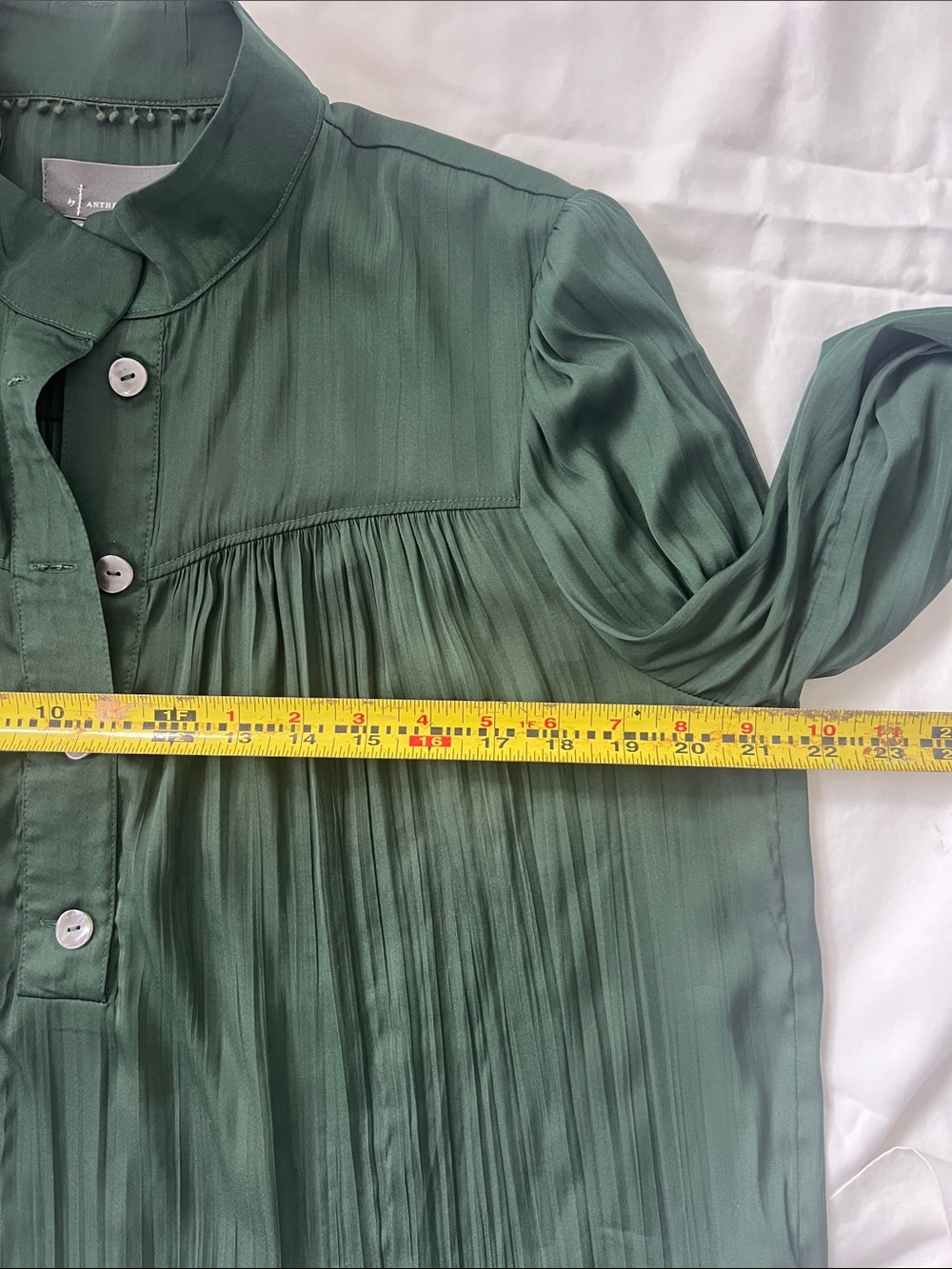 Anthropologie Emerald Green Pleated Button-Front Blouse M - Picture 4 of 7